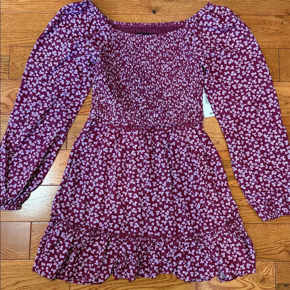 WITH JULES‎ Kids Floral Burgundy Dress with Long Sleeves Size 16
